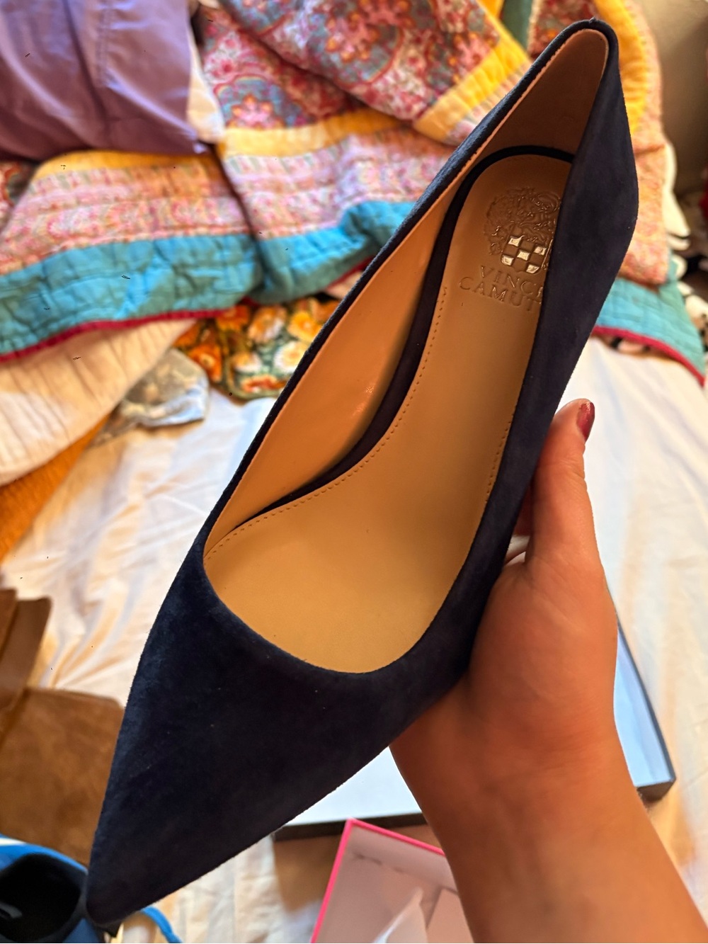 Vince Camuto Navy Suede Pointed-Toe Pump